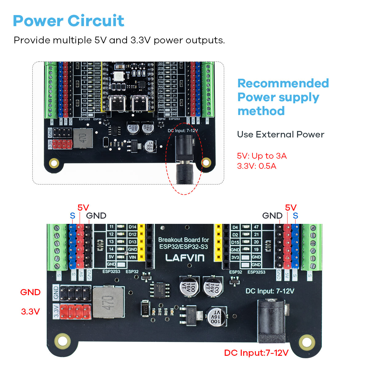 LAFVIN Breakout Board for ESP32/ESP32-S3 WROOM Module Sensor Blocks, Terminal Block Shield HAT with Pin Header