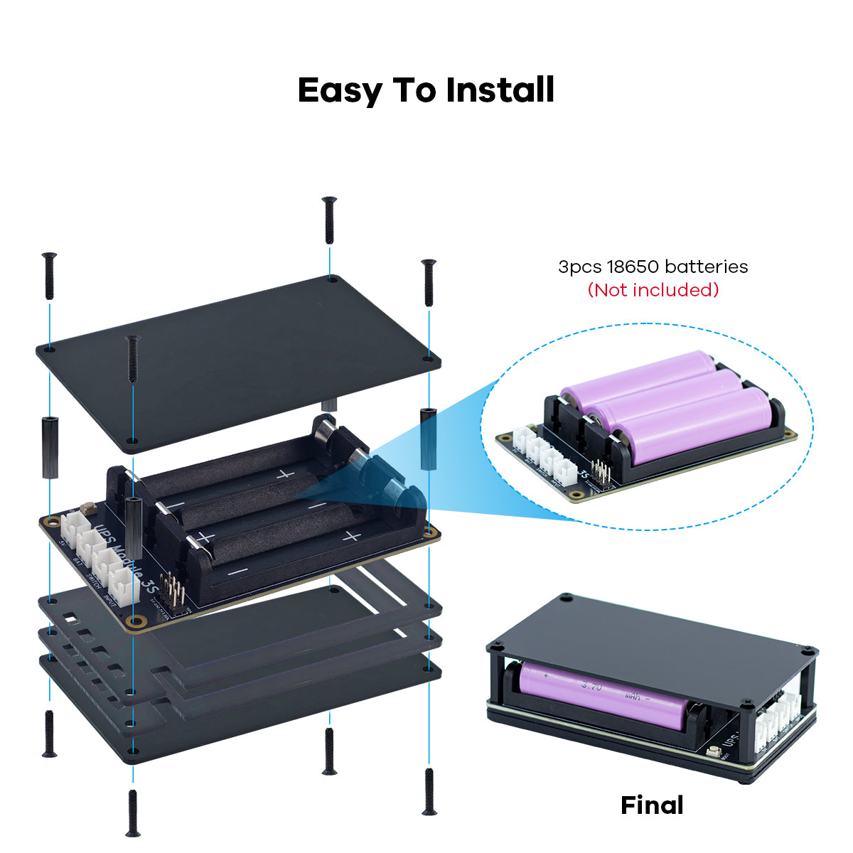 LAFVIN Uninterruptible Power Supply (UPS) Module for Raspberry Pi/Jetson Nano Supports Charging and Power Output at The Same Time 3S & 5V 5A Output