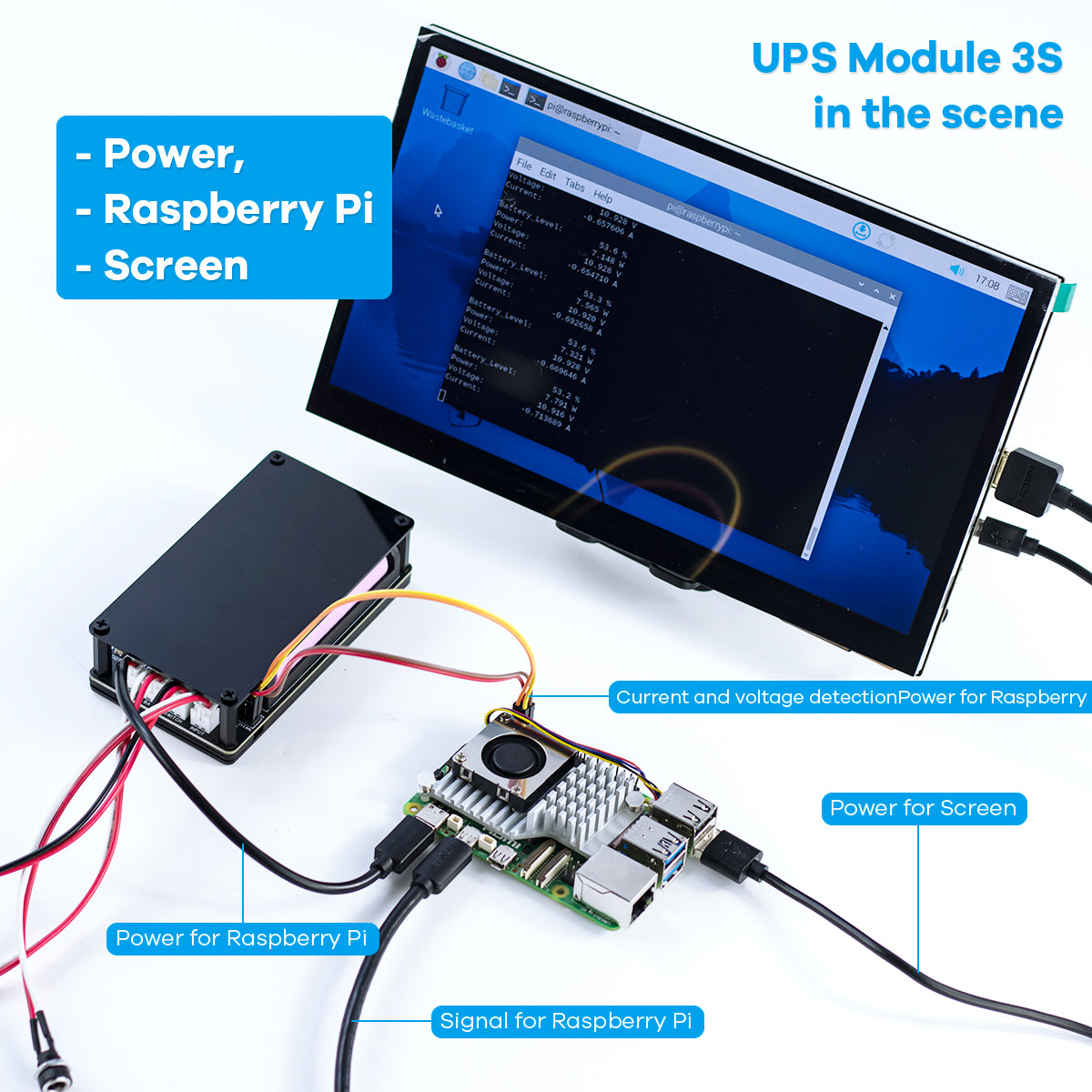LAFVIN Uninterruptible Power Supply (UPS) Module for Raspberry Pi/Jetson Nano Supports Charging and Power Output at The Same Time 3S & 5V 5A Output