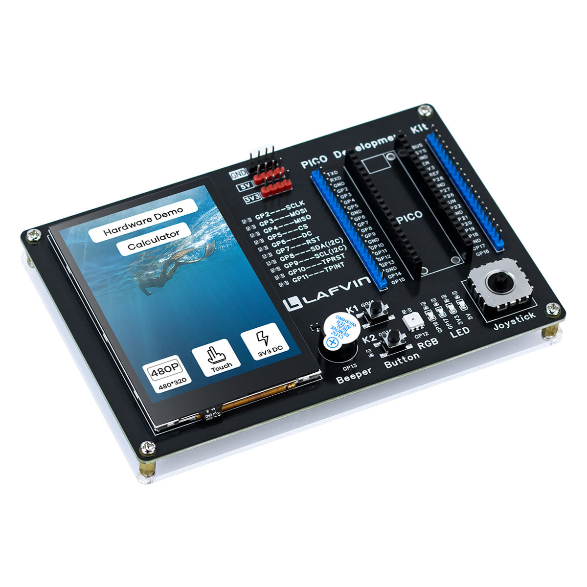 LAFVIN Raspberry Pi Pico/Pico W Expansion Board Module with 3.5-inch IPS TFT Touch Screen LED Indicator Kit