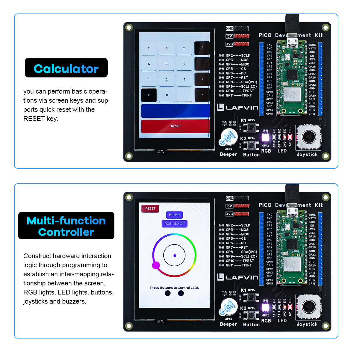 LAFVIN Raspberry Pi Pico/Pico W Expansion Board Module with 3.5-inch IPS TFT Touch Screen LED Indicator Kit