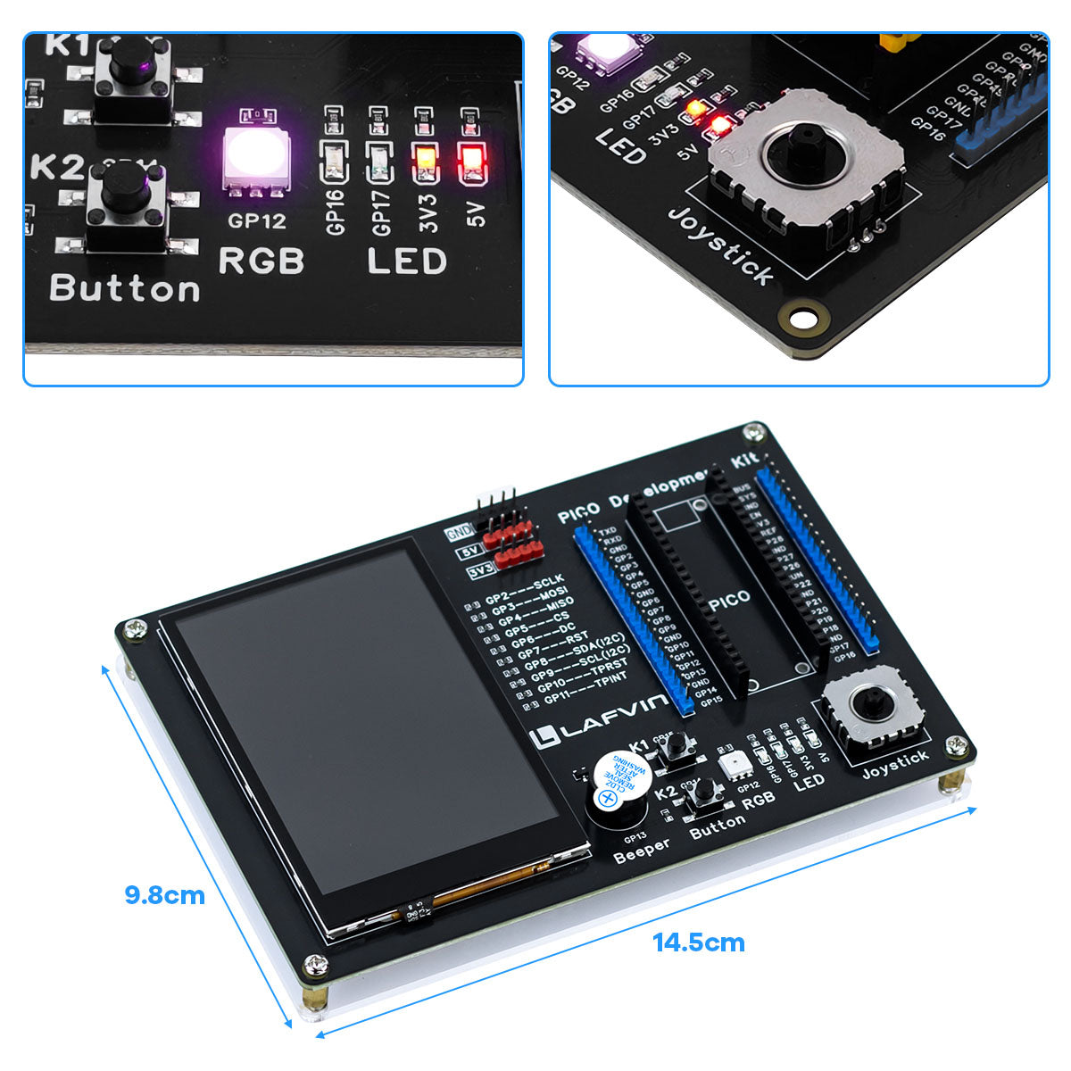 LAFVIN Raspberry Pi Pico/Pico W Expansion Board Module with 3.5-inch IPS TFT Touch Screen LED Indicator Kit