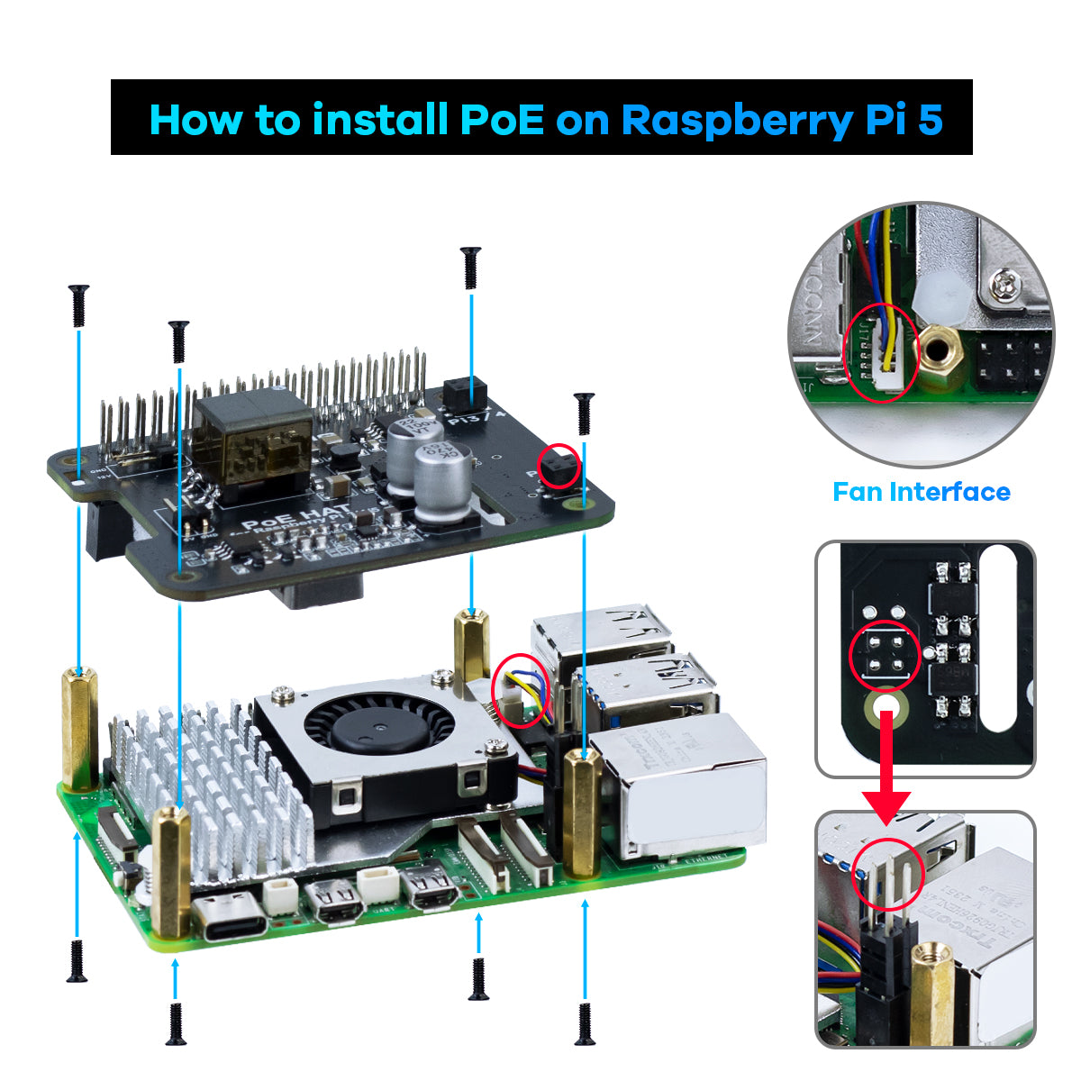 LAFVIN POE HAT for Raspberry Pi 3B+/4B/5 Power Over Ethernet Expansion Board