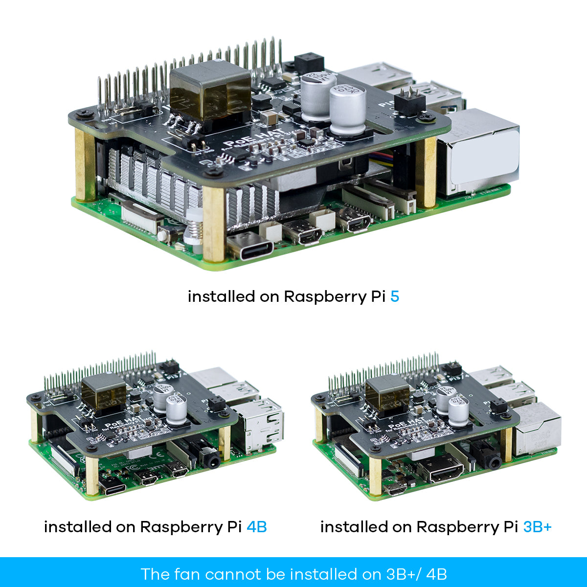 LAFVIN POE HAT for Raspberry Pi 3B+/4B/5 Power Over Ethernet Expansion Board