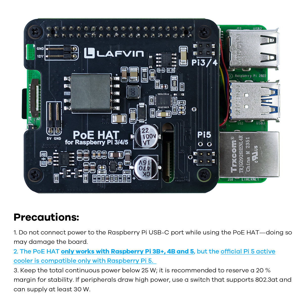 LAFVIN POE HAT for Raspberry Pi 3B+/4B/5 Power Over Ethernet Expansion Board