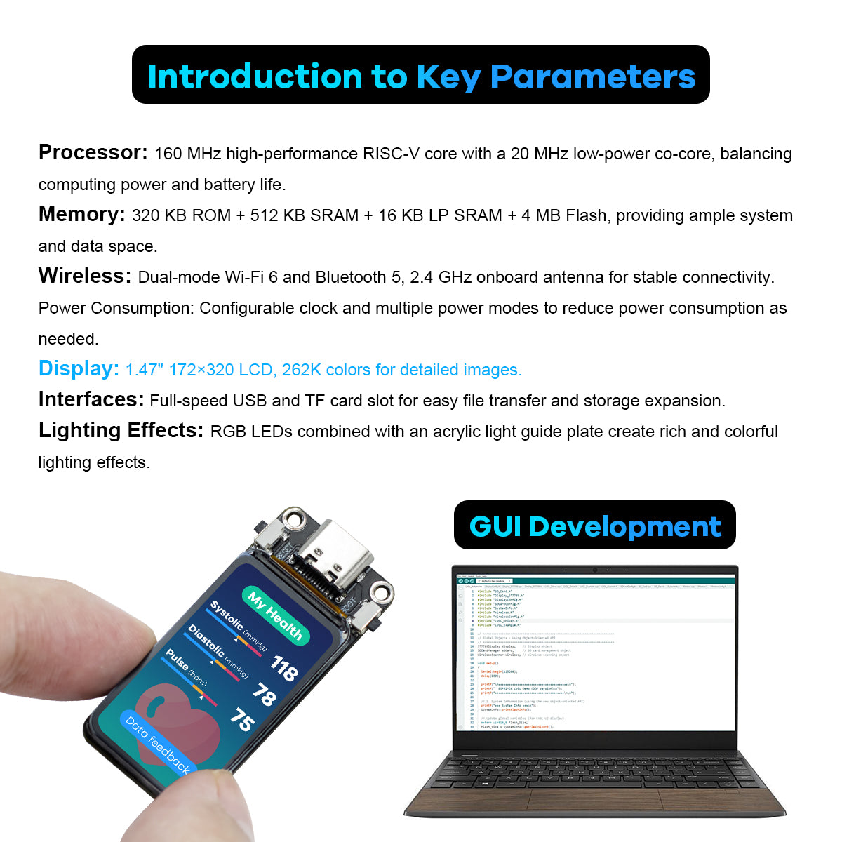 ESP32-C6 Module with 1.47inch Display Module Board Supports Wi-Fi 6 & BT ESP32 1.47 inch Display Type for Arduino