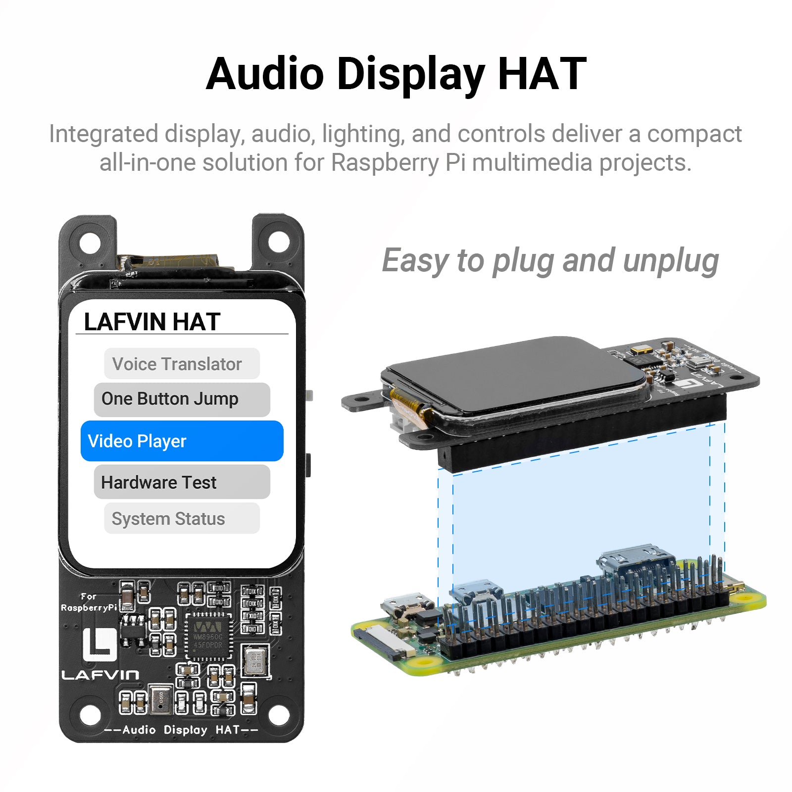 LAFVIN Audio Display HAT for Raspberry Pi with 1.69-inch Color Display Screen Audio + Display Expansion Board