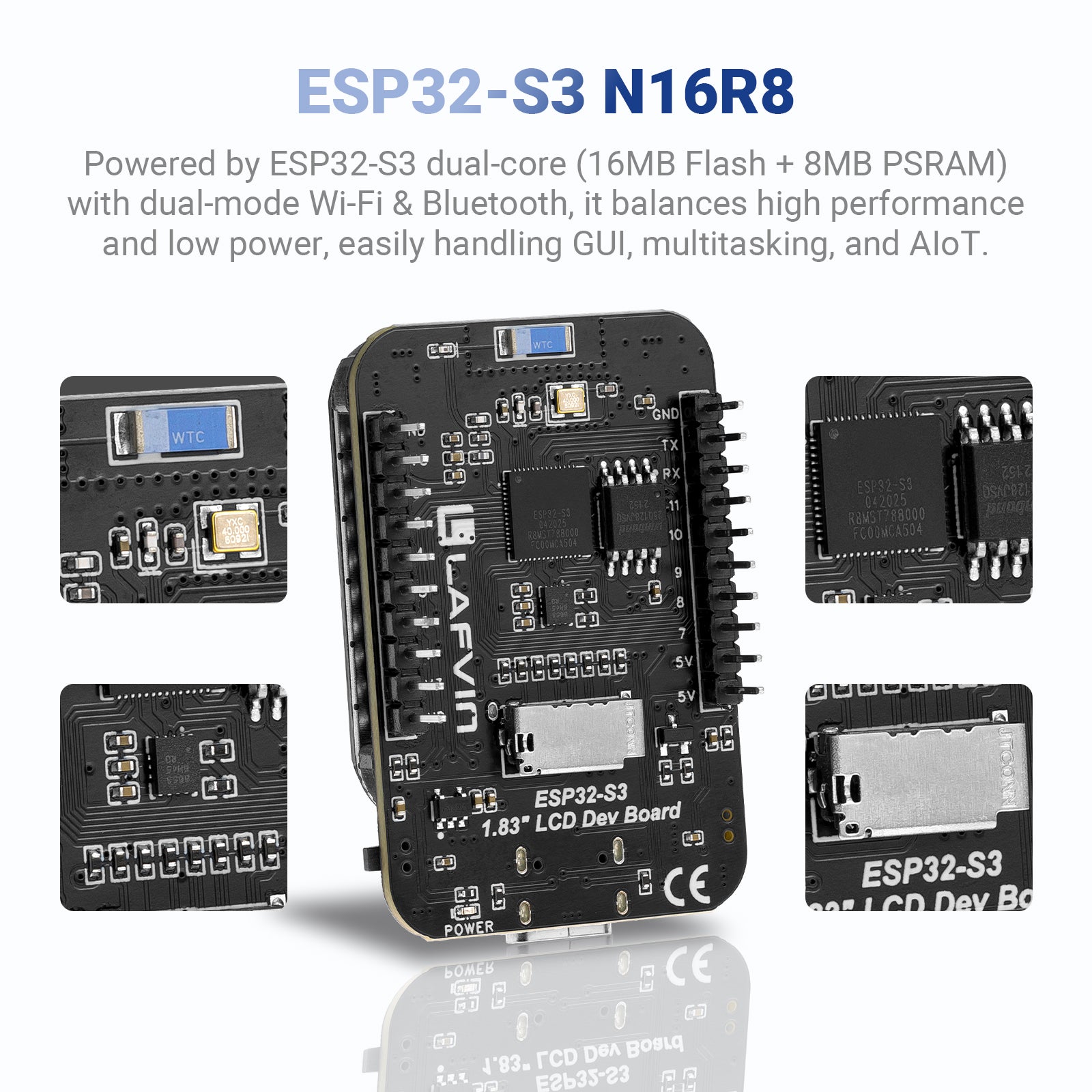 LAFVIN ESP32 S3 1.83 inch Development Board for Arduino IDE, Mini Display with ESP32-S3 N16R8 Chip