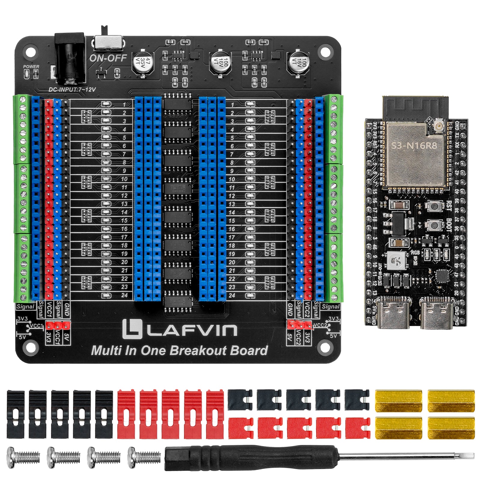 LAFVIN Multi in One Breakout Board, Multi-Channel GPIO Expansion Module Breadboard Extender for Arduino ESP32 ESP32-S3 Module
