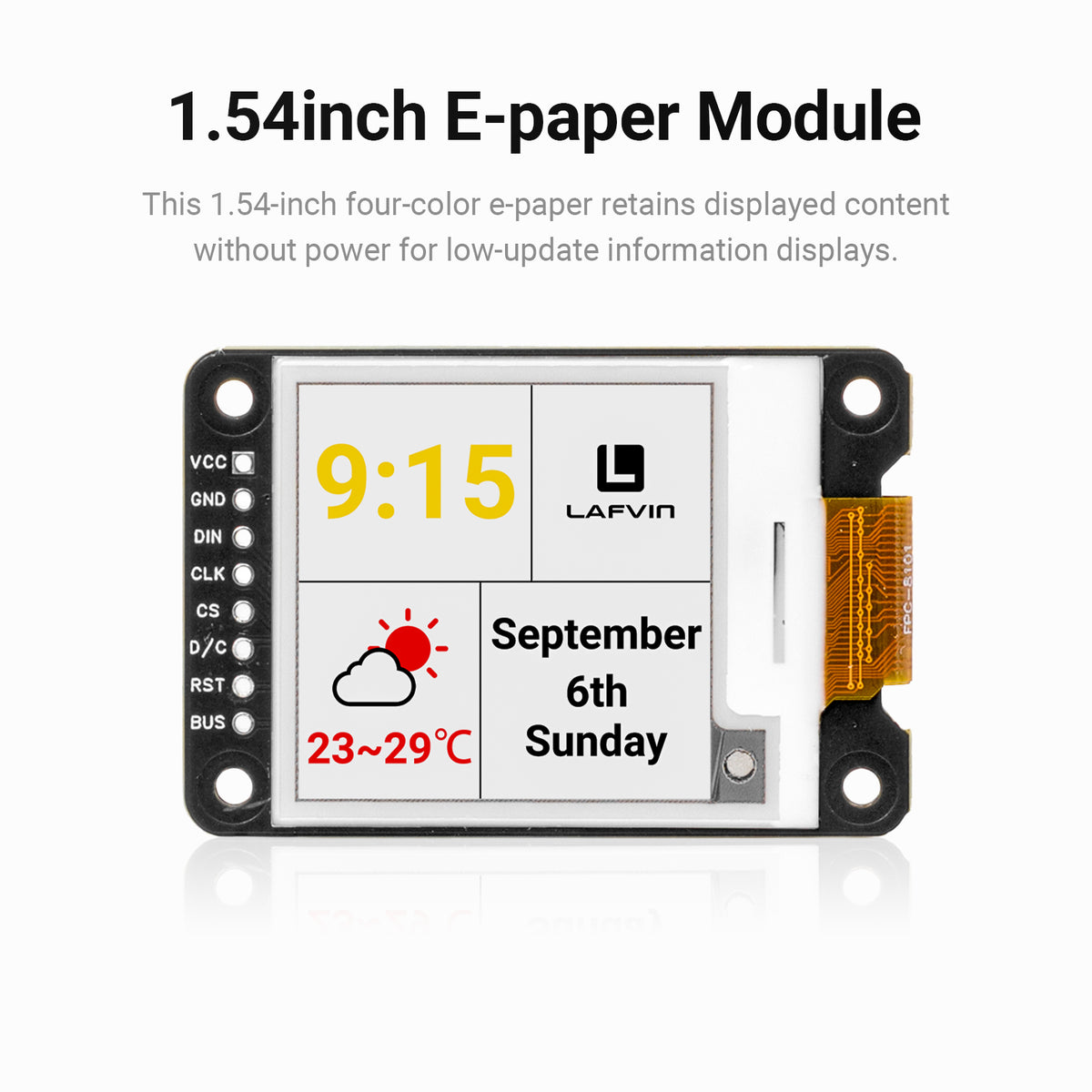 1.54 Inch E-Paper Display Module, Four Color E-Ink Screen SPI Interface for DIY Electronics Shelf Label Project, DIY Weather Station Clock Project
