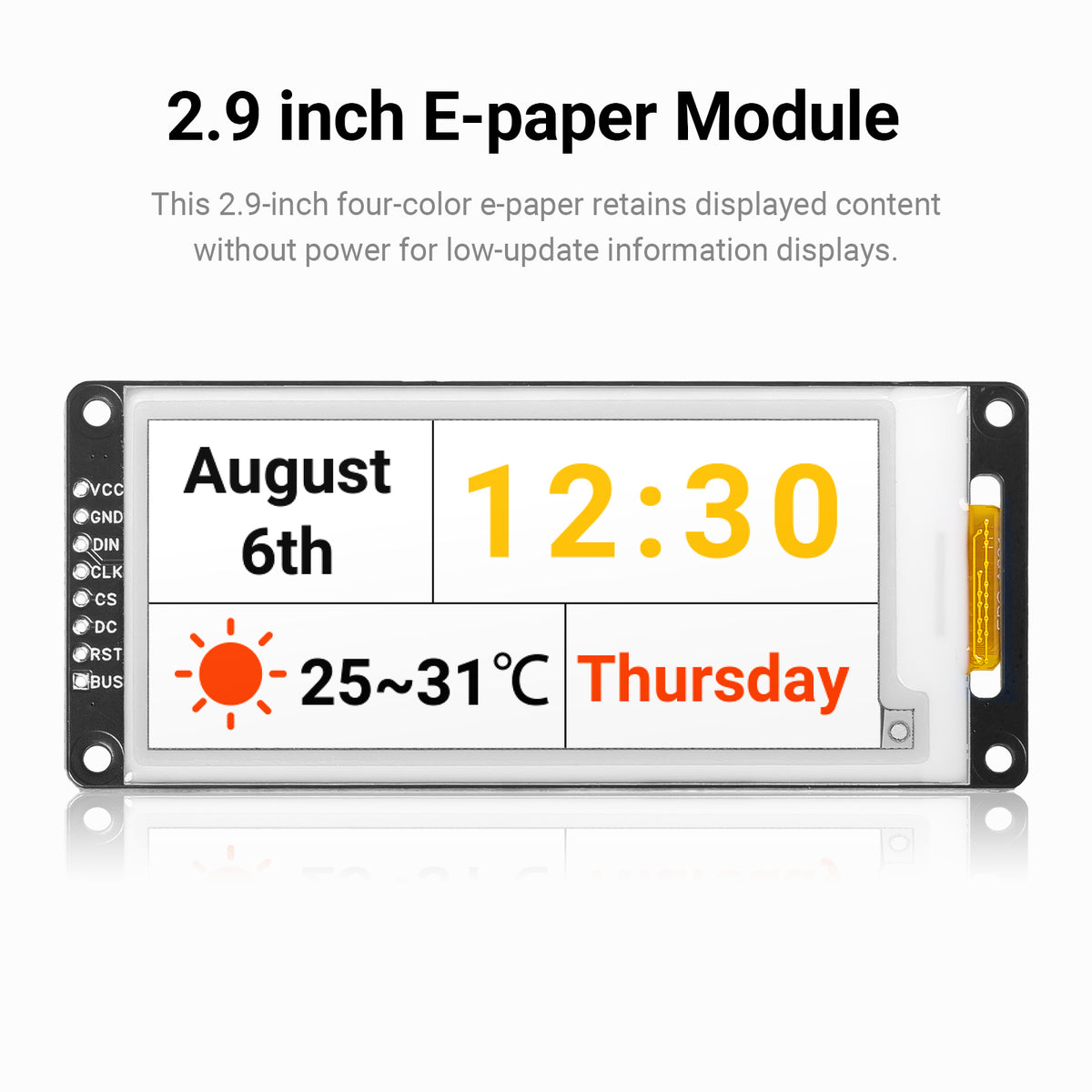 2.9inch E-paper Module Four-color Electronic Paper Display SPI E-Paper Screen with Ultra-Low Power & Wide Viewing Angle for Arduino