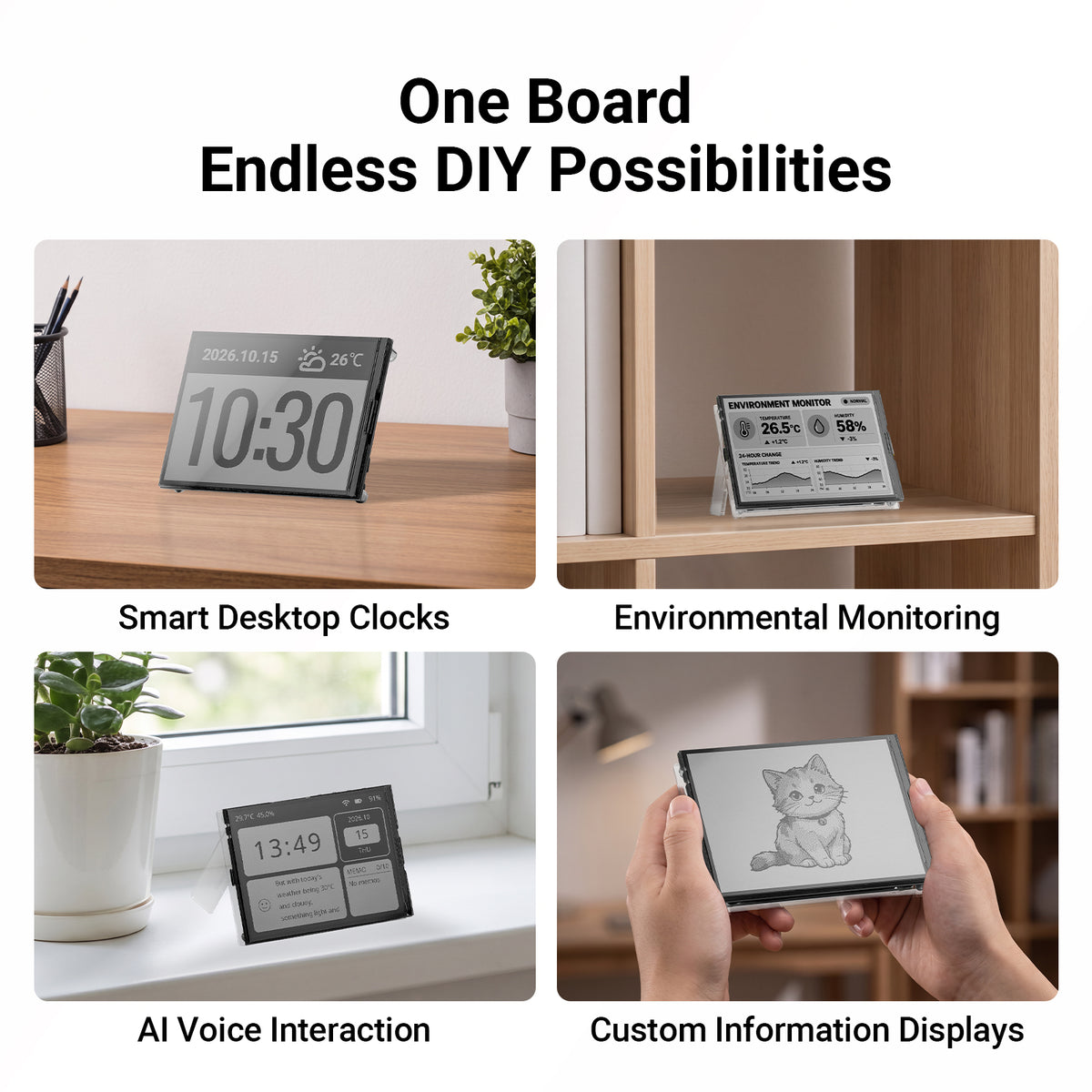 LAFVIN ESP32-S3 4.2 Inch Reflection Display Board, WiFi BLE with Microphone Temp Humidity Sensor RTC for IoT Project