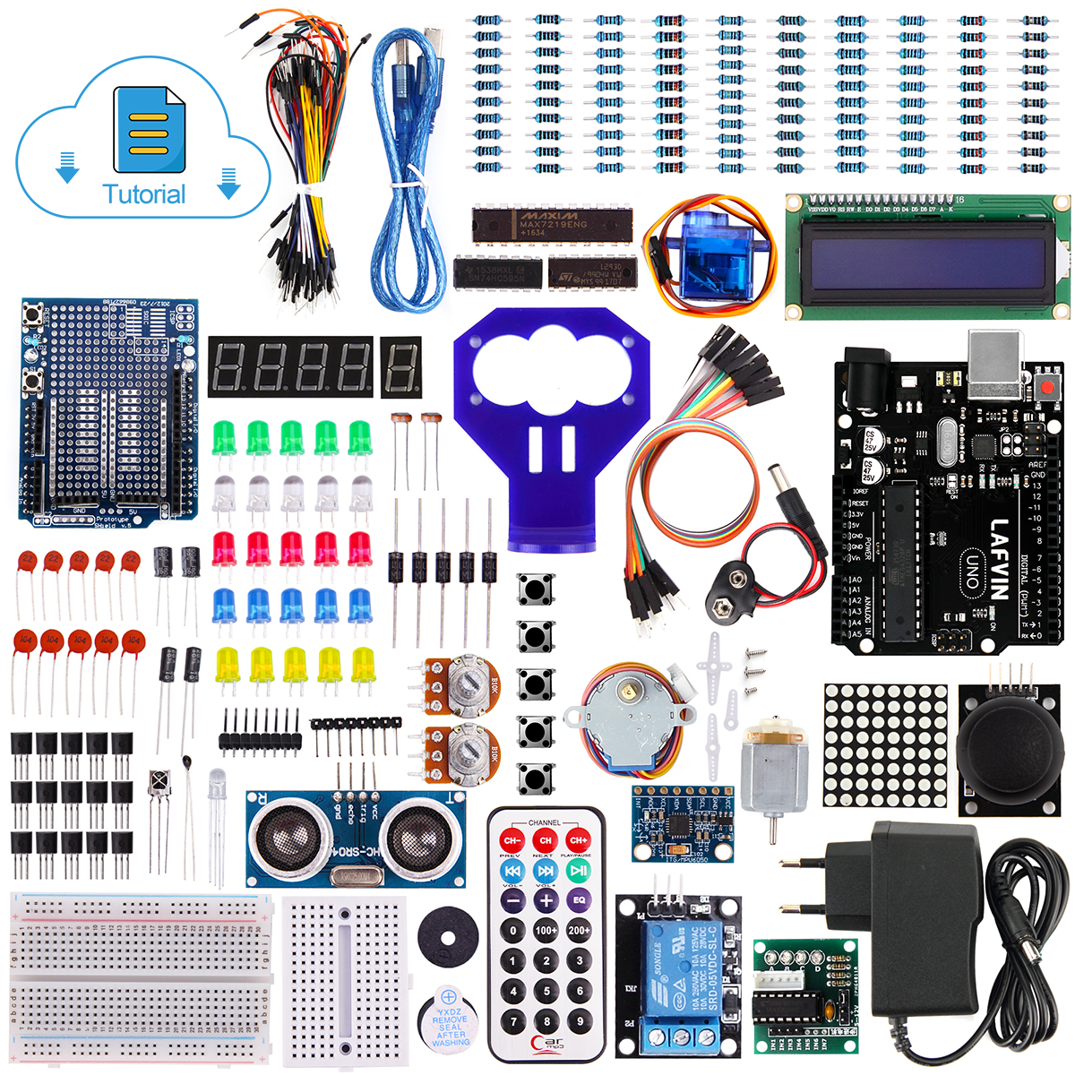 LAFVIN Power Supply Learning Kit for UNO R3 Project including Ultrasonic Sensor, LCD1602 with Tutorial for Arduino