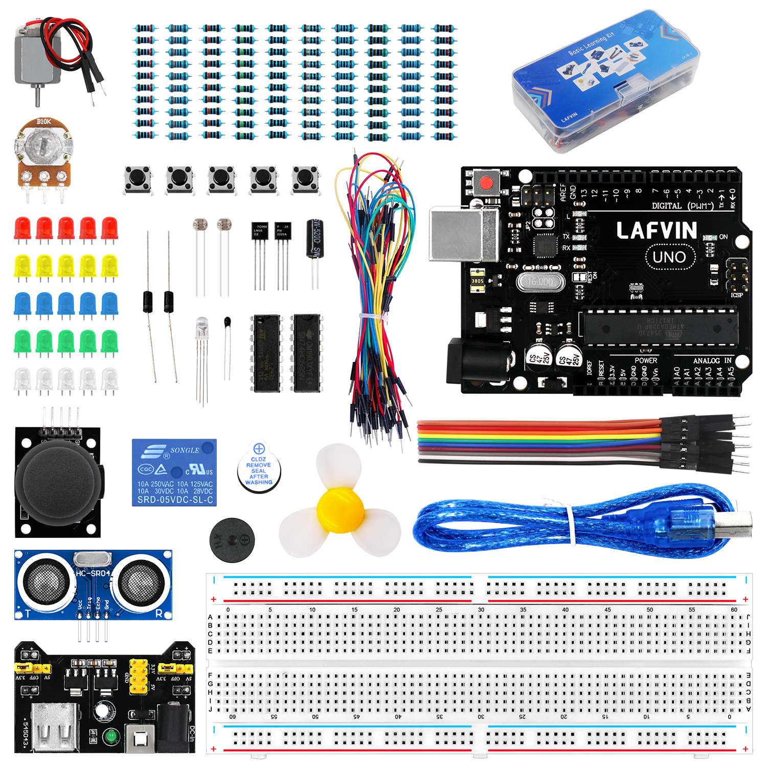 LAFVIN Basic Starter kit for Arduino for UNO R3, with Breadboard, LED, Resistor,Jumper Wires and Power Supply