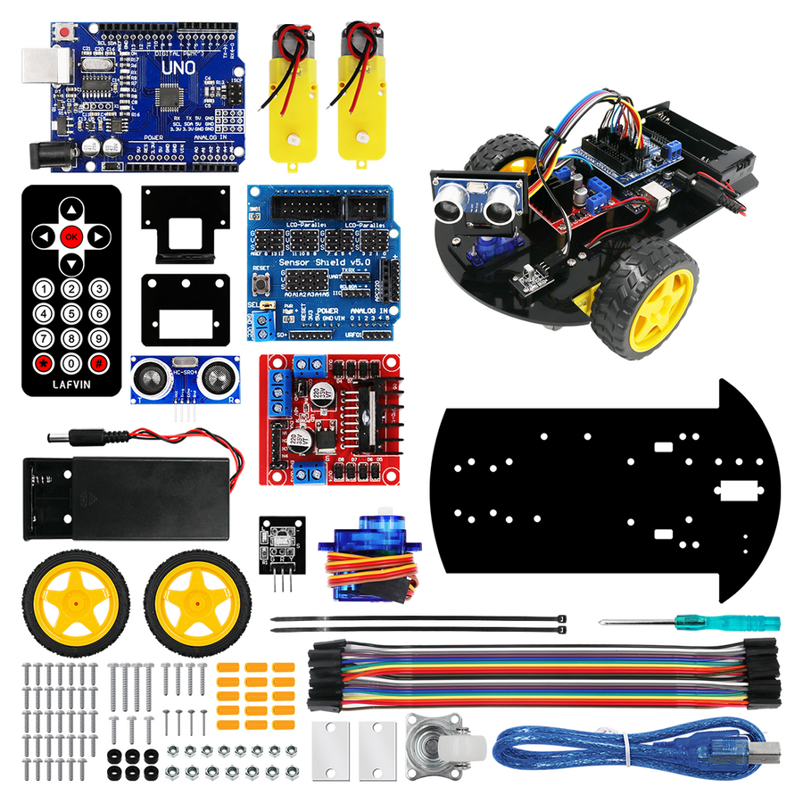 LAFVIN Smart Robot Car 2WD Chassis Kit with Ultrasonic Module, L298N D