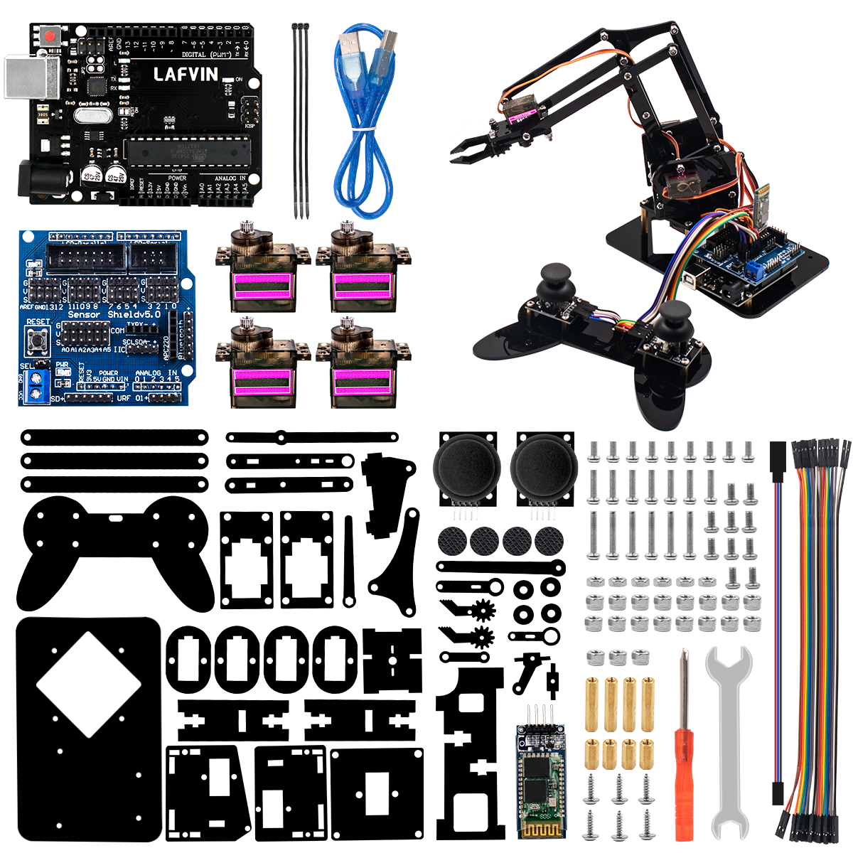 LAFVIN 4DOF Acrylic Robot Mechanical Arm Claw Kit for Arduino for UNO R3 DIY Robot with E-tutorial