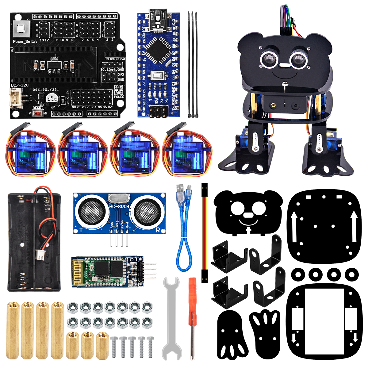 LAFVIN DIY 4-DOF Panda Robot Kit Programmable Dancing Robot Kit for Arduino Nano Electronic Kit/ Support Android APP Control