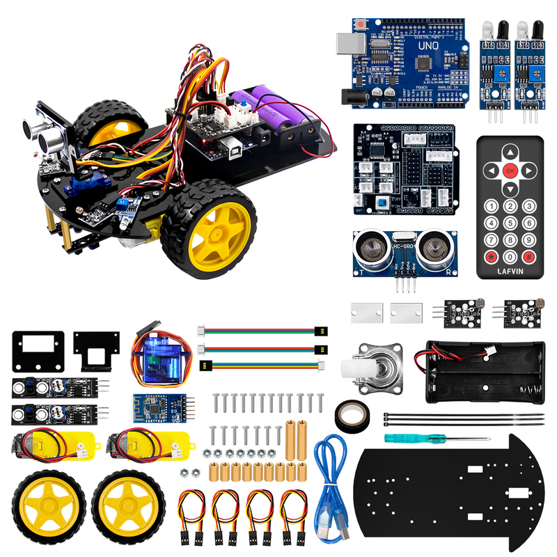 LAFVIN Smart Robot Car 2WD Chassis Kit with Ultrasonic Module, L298N Driver Board, Remote, IR Control for Arduino UNO DIY Kit