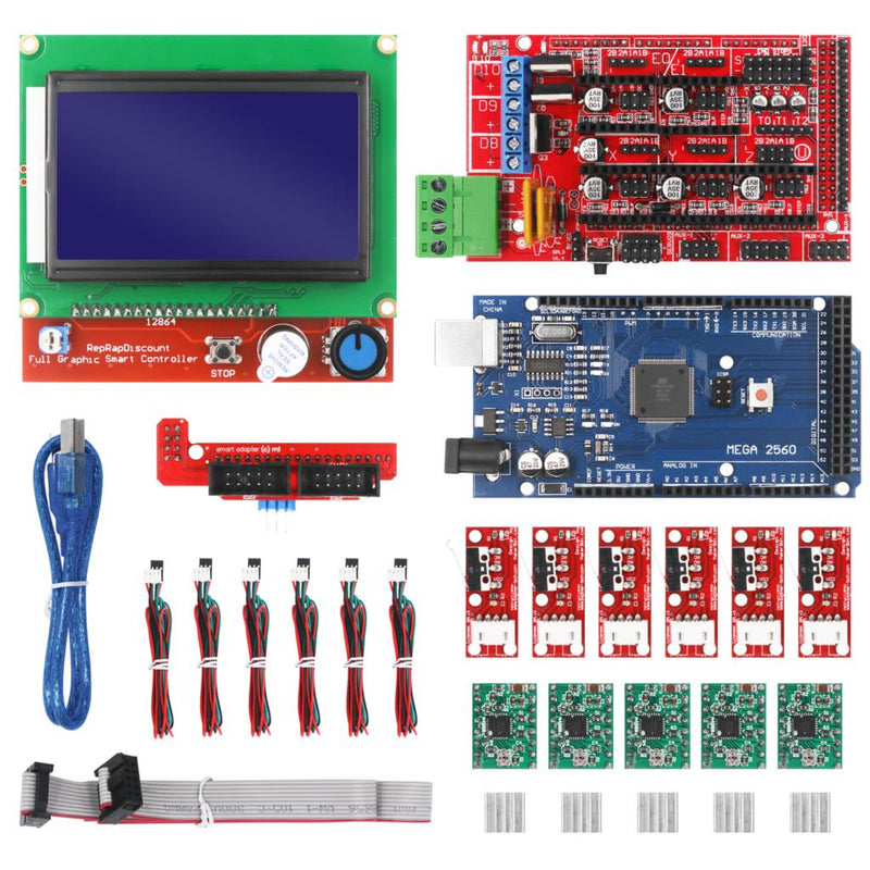 CNC 3D Printer Kit with Mega 2560 Board, RAMPS 1.4 Controller, LCD 12864, A4988 Stepper Driver for Arduino