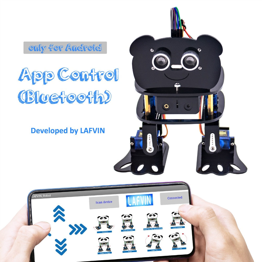 LAFVIN DIY 4-DOF Panda Robot Kit Programmable Dancing Robot Kit for Arduino Nano Electronic Kit/ Support Android APP Control