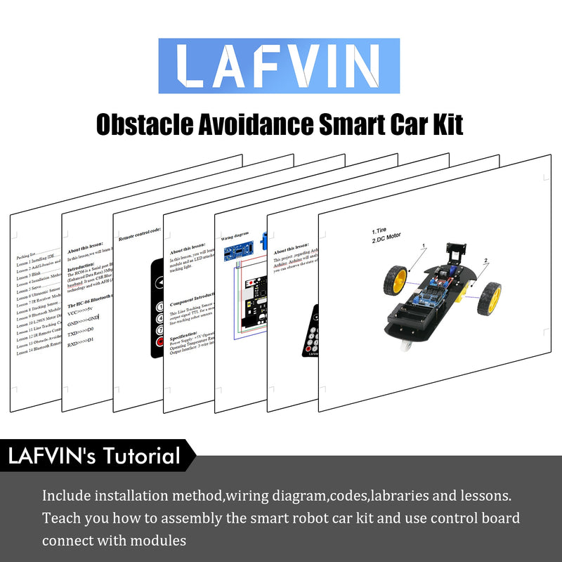 LAFVIN Smart Robot Car 2WD Chassis Kit with Ultrasonic Module, L298N Driver Board, Remote, IR Control for Arduino UNO DIY Kit