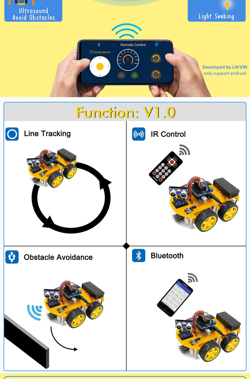 Smart car kit Electronic kits DIY V3 with Ultrasonic Ranging car Bluetooth  wireless control IR remote control