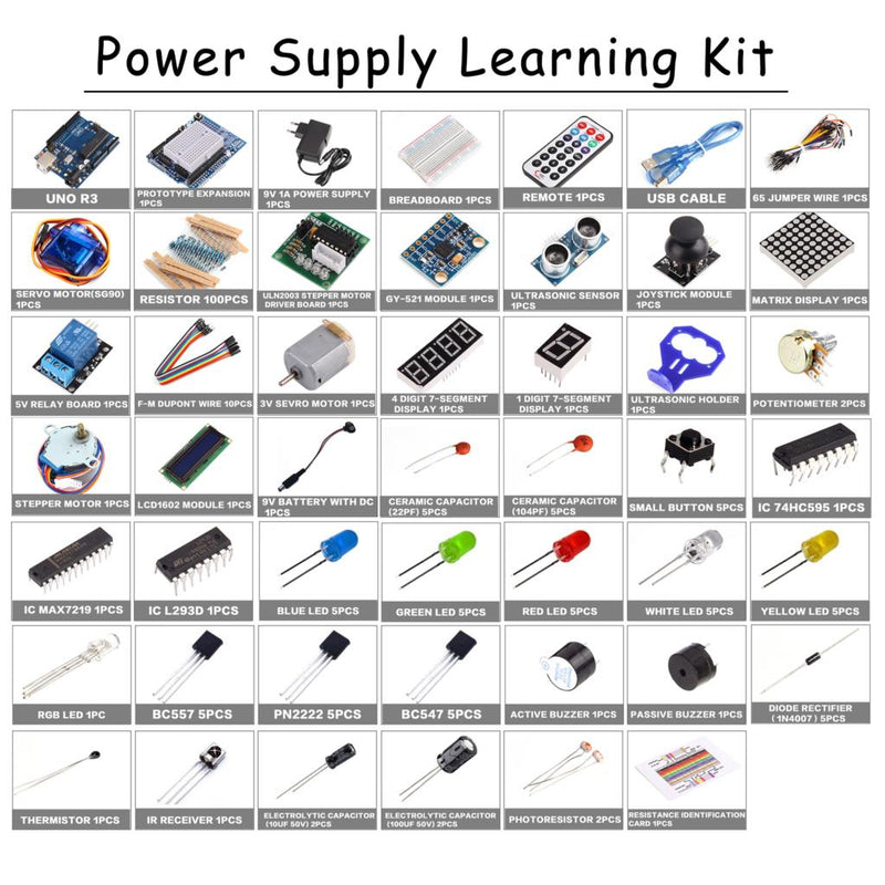 LAFVIN Power Supply Learning Kit UNO R3 Project including Ultrasonic Sensor, LCD1602 with Tutorial for Arduino