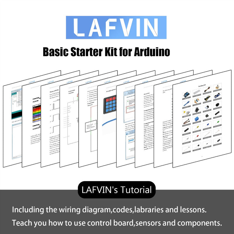 LAFVIN The Basic Starter kit for Arduino for UNO R3, with Breadboard, LED, Resistor,Jumper Wires and Power Supply
