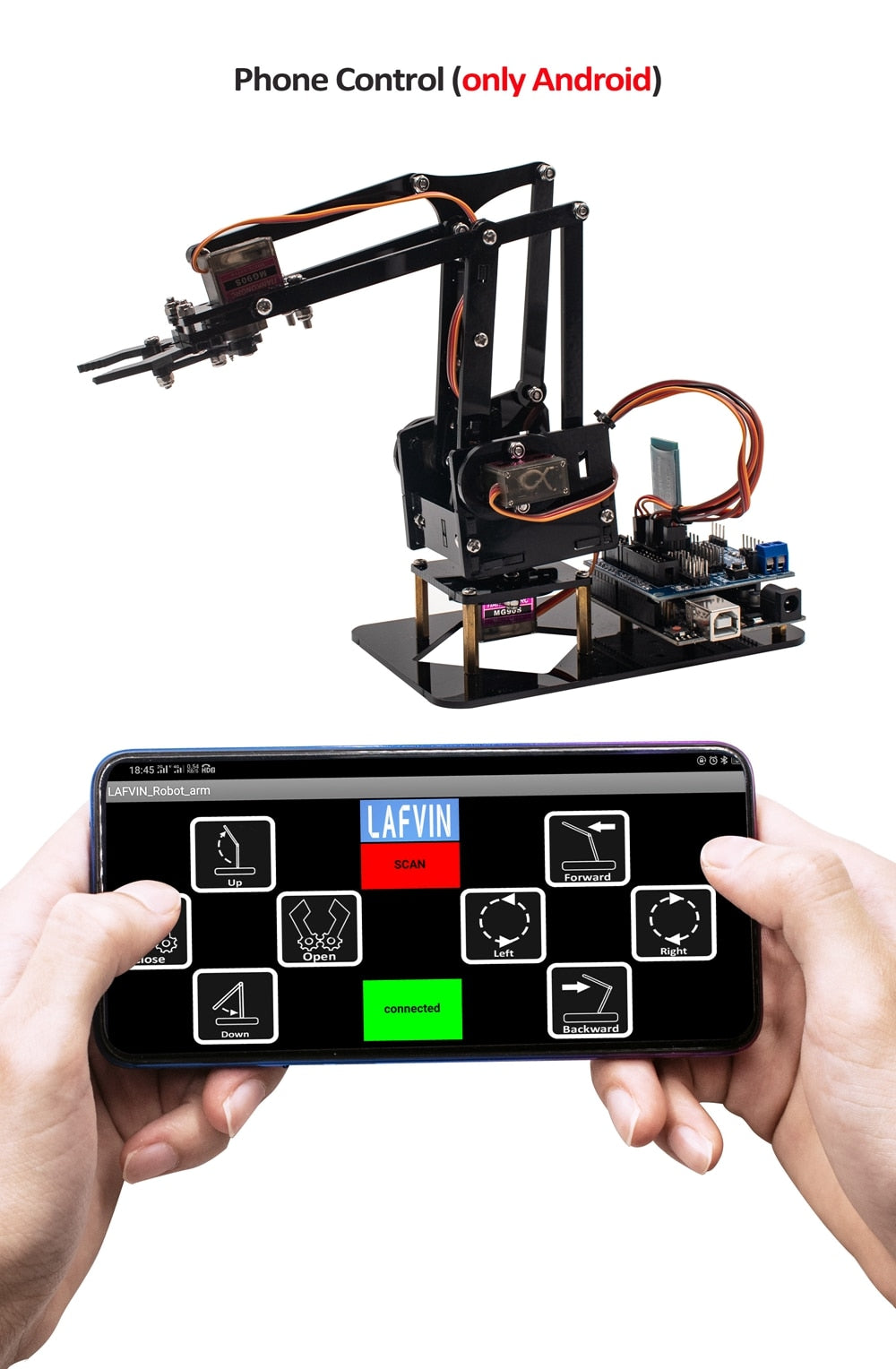 LAFVIN 4DOF Acrylic Robot Mechanical Arm Claw Kit for Arduino for UNO R3 DIY Robot with E-tutorial