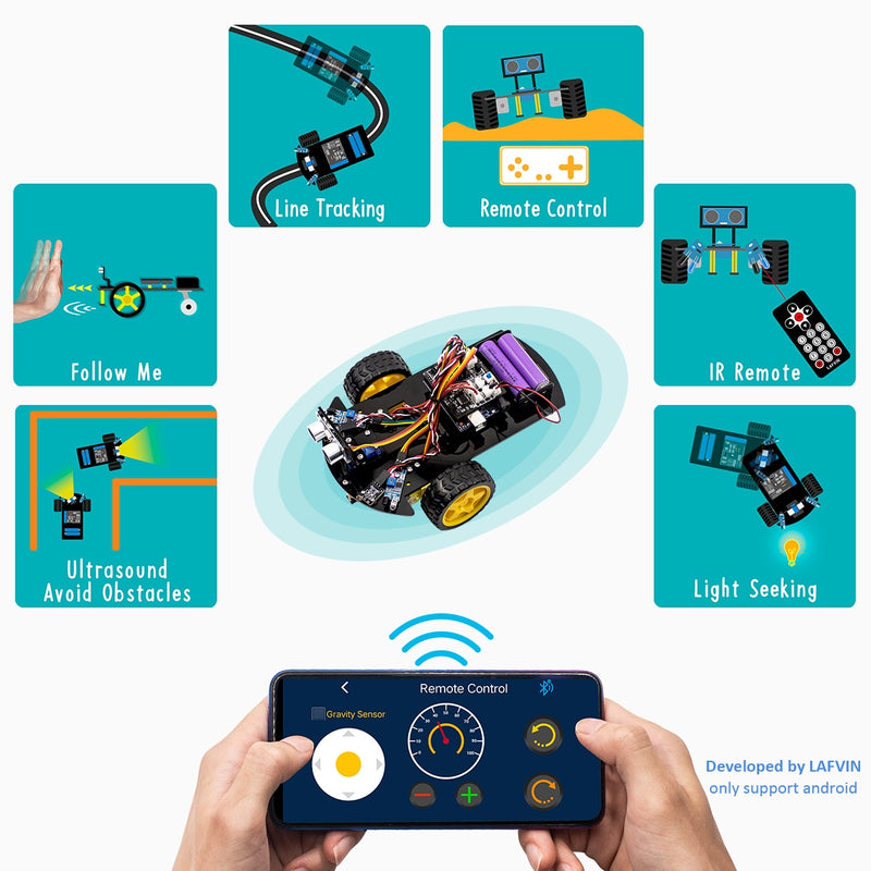 LAFVIN Smart Robot Car 2WD Chassis Kit Upgraded V2.0 for Arduino Robot STEM /Graphical Programming Robot Car